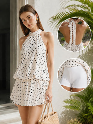 Women's Backless Halter Ruffle Romper Dress