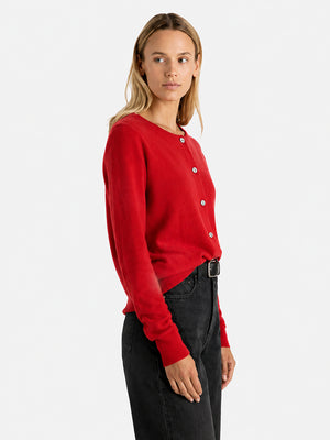 Women’s Classic Wool Cardigan – Soft Crew Neck Long Sleeve Knit Sweater