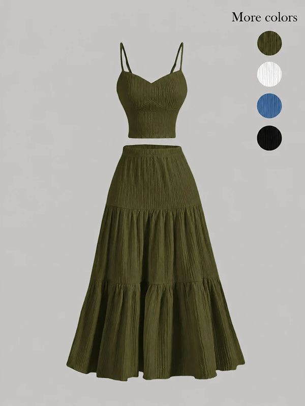 Women Sleeveless Pleated Maxi Skirt Set – 2 Piece Outfit