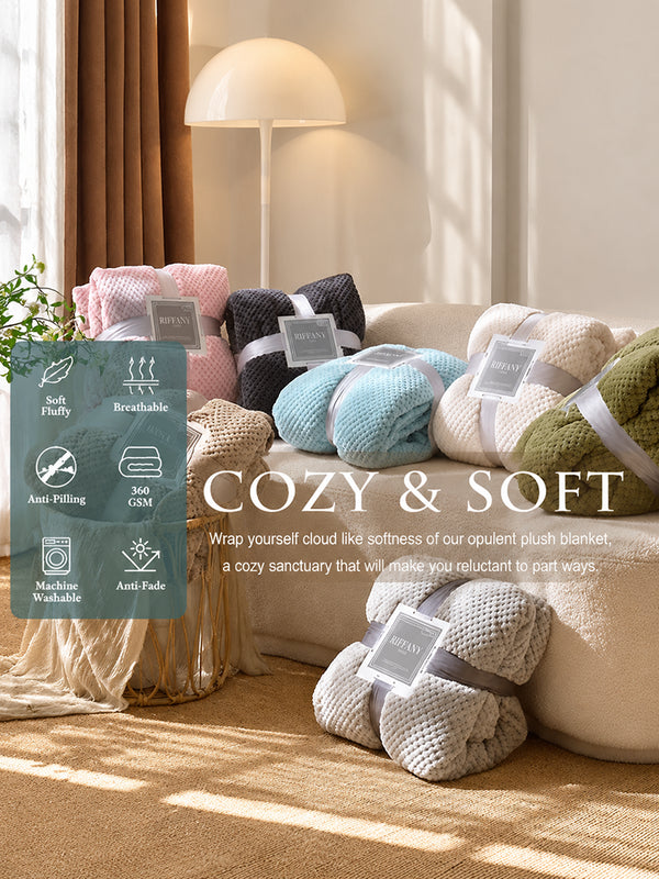 Thick Solid Color Flannel Waffle Coral Fleece Sofa Blanket