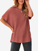 Oversized Side-Slit Short Sleeve Knit Sweater