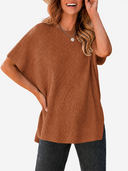 Oversized Side-Slit Short Sleeve Knit Sweater