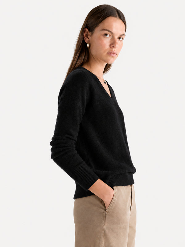 Women’s Cozy Wool V-Neck Sweater – Oversized Drop Shoulder Knit Pullover
