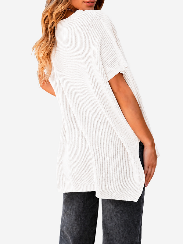 Oversized Side-Slit Short Sleeve Knit Sweater