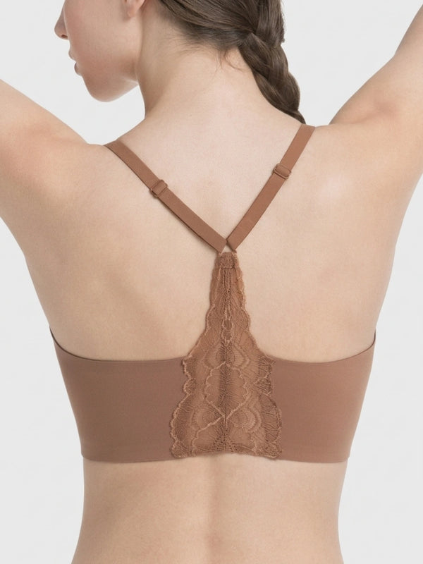 Lace Racerback Wireless Push-Up Deep V Jelly Bra