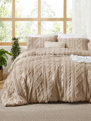 Boho Tufted Embroidery Comforter Set Soft Breathable 3 Piece Bedding Set
