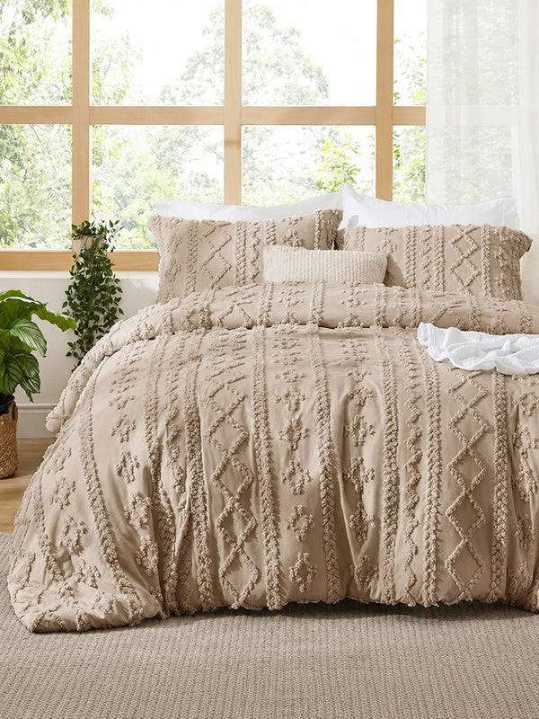Boho Tufted Embroidery Comforter Set Soft Breathable 3 Piece Bedding Set