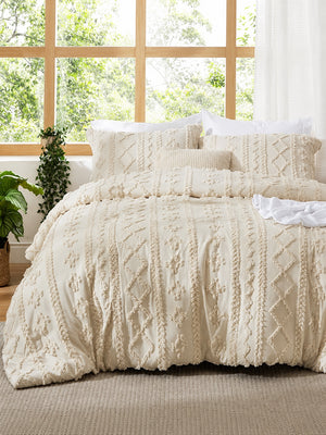 Boho Tufted Embroidery Comforter Set Soft Breathable 3 Piece Bedding Set