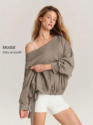 Ultra-Soft One-Shoulder Drawstring Pullover