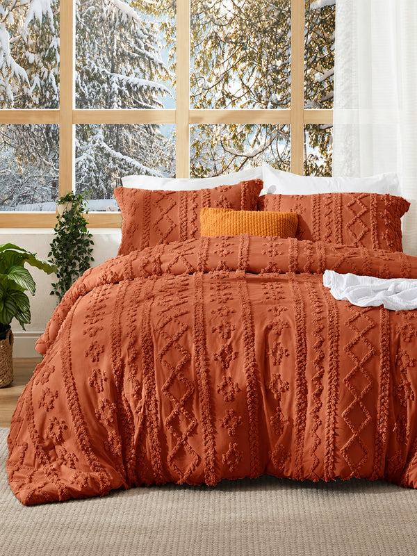 Boho Tufted Embroidery Comforter Set Soft Breathable 3 Piece Bedding Set