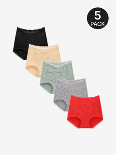 5-Pack High-Waist Lace Comfort Briefs
