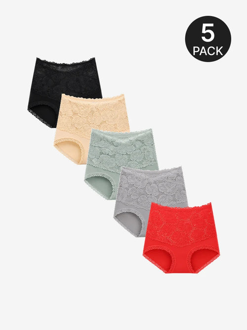 5-Pack High-Waist Lace Comfort Briefs