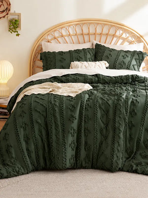 Boho Tufted Embroidery Comforter Set Soft Breathable 3 Piece Bedding Set