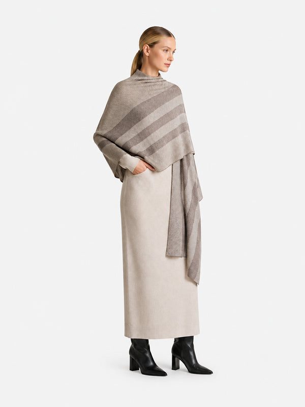 The Premium Wool Blend Striped Cape Wrap