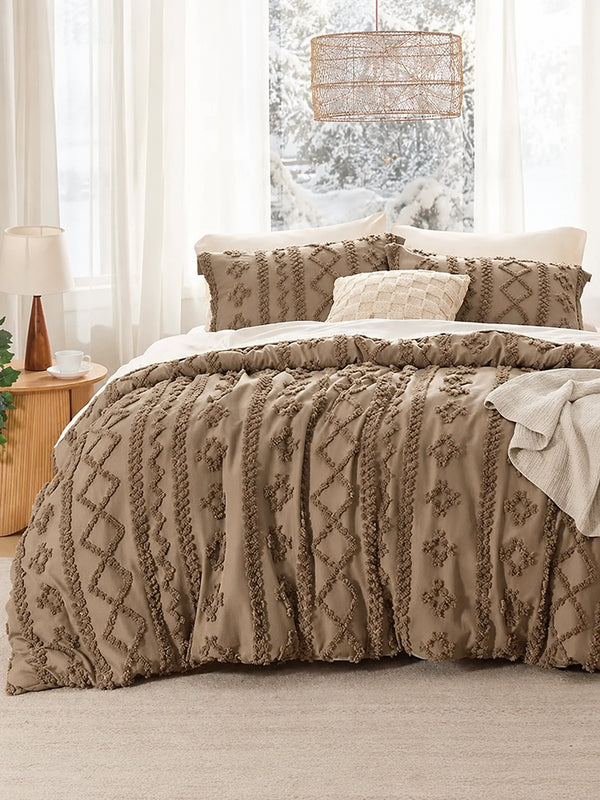 Boho Tufted Embroidery Comforter Set Soft Breathable 3 Piece Bedding Set