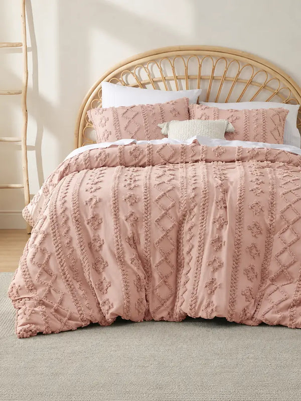 Boho Tufted Embroidery Comforter Set Soft Breathable 3 Piece Bedding Set