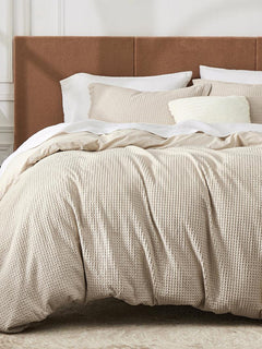 3-Piece 100% Cotton Waffle Duvet Cover Set – Breathable Comfort, All-Season Use