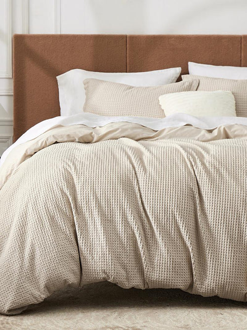 3-Piece 100% Cotton Waffle Duvet Cover Set – Breathable Comfort, All-Season Use