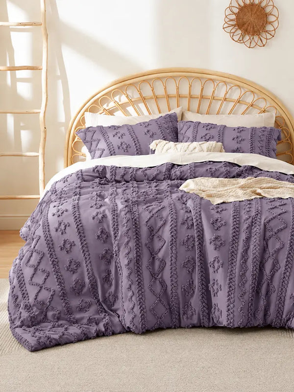 Boho Tufted Embroidery Comforter Set Soft Breathable 3 Piece Bedding Set