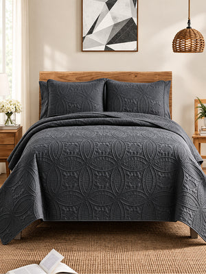 Vintage Damask Ultrasonic Quilted Bedding Set