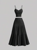 Women Sleeveless Pleated Maxi Skirt Set – 2 Piece Outfit