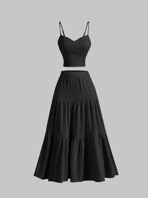 Women Sleeveless Pleated Maxi Skirt Set – 2 Piece Outfit