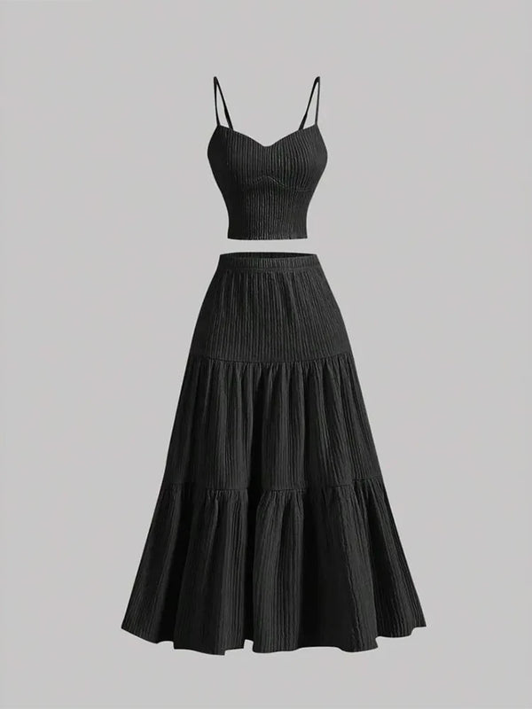 Women Sleeveless Pleated Maxi Skirt Set – 2 Piece Outfit