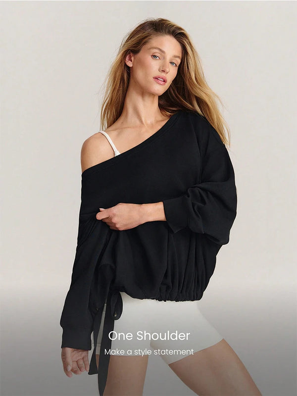 Ultra-Soft One-Shoulder Drawstring Pullover