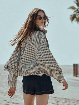 Gingham Cropped Zip-Up Jacket
