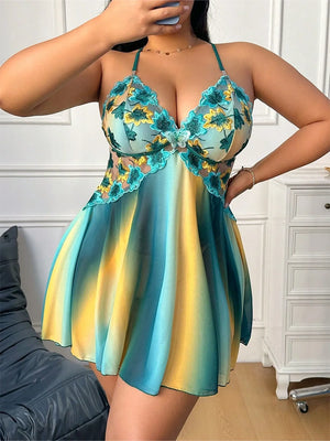 Romantic Floral Embroidered Plus Size Babydoll