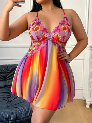 Romantic Floral Embroidered Plus Size Babydoll