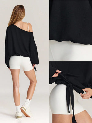 Ultra-Soft One-Shoulder Drawstring Pullover