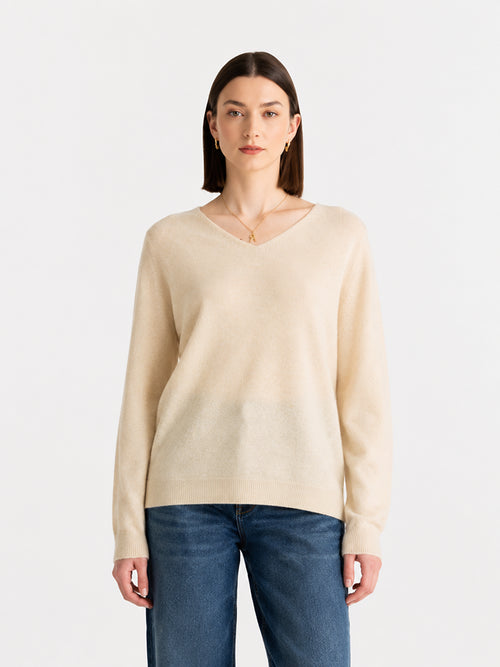 Women’s 100% Wool V Neck Relaxed Fit Long Sleeve Pullover Sweater