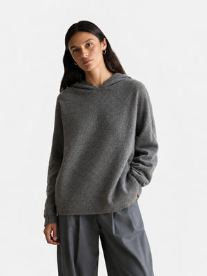 Women's Merino Wool Hooded Knit Pullover Sweater