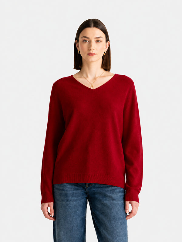 Women’s 100% Wool V Neck Relaxed Fit Long Sleeve Pullover Sweater