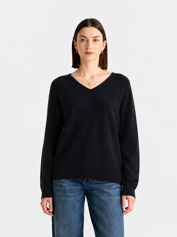 Women’s 100% Wool V Neck Relaxed Fit Long Sleeve Pullover Sweater