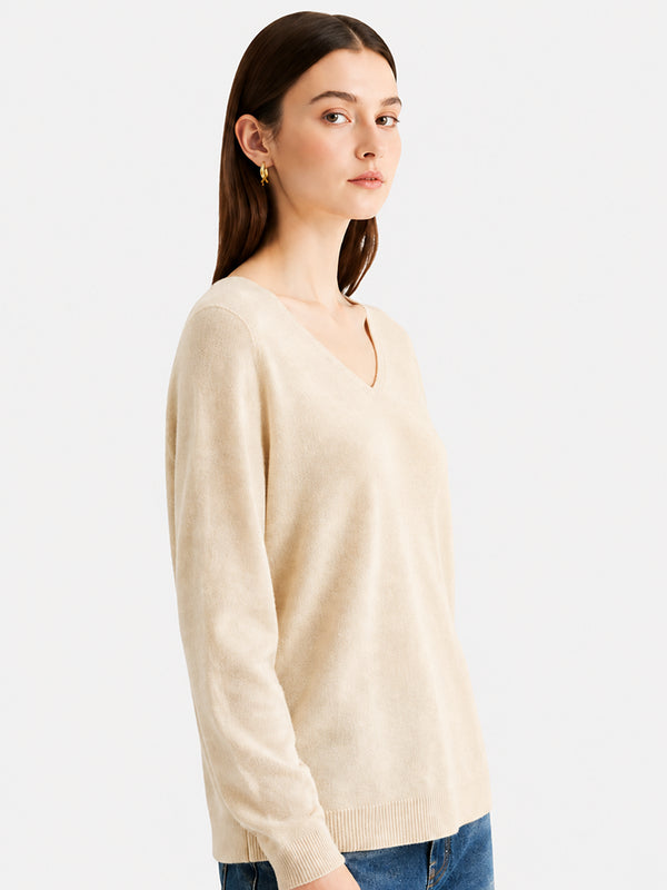 Women’s 100% Wool V Neck Relaxed Fit Long Sleeve Pullover Sweater