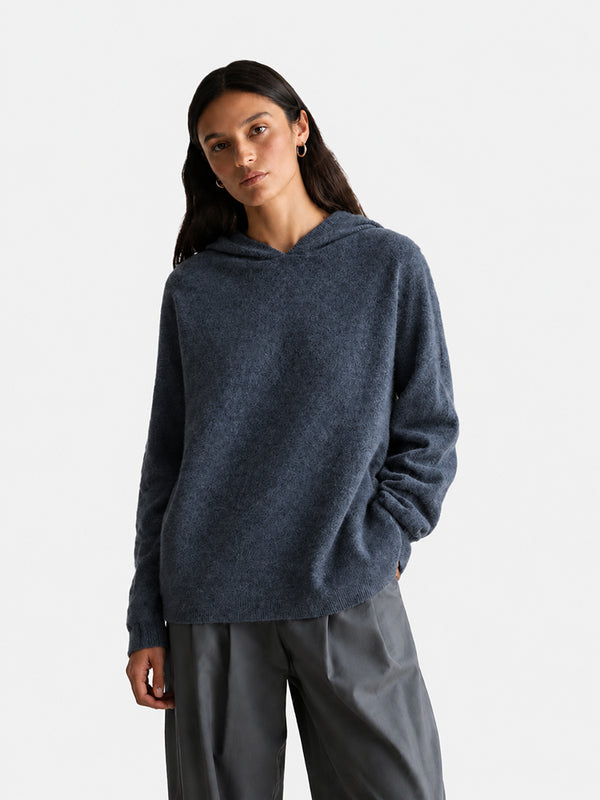 Women's Merino Wool Hooded Knit Pullover Sweater
