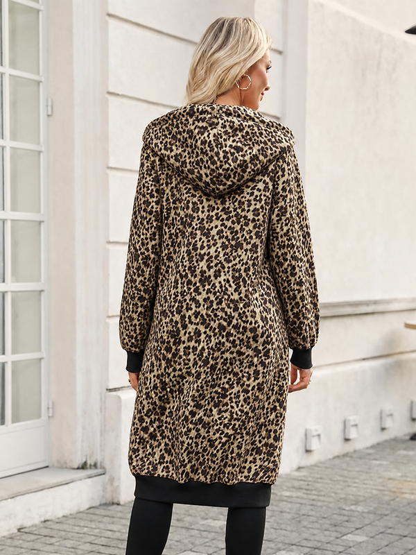 Women's Cozy Long Fleece Hoodie Zip Up Knee Length Tunic Jacket