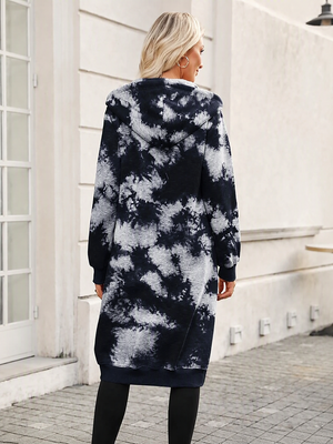 Women's Cozy Long Fleece Hoodie Zip Up Knee Length Tunic Jacket