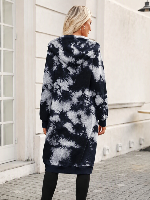 Women's Cozy Long Fleece Hoodie Zip Up Knee Length Tunic Jacket
