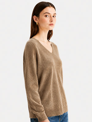 Women’s 100% Wool V Neck Relaxed Fit Long Sleeve Pullover Sweater