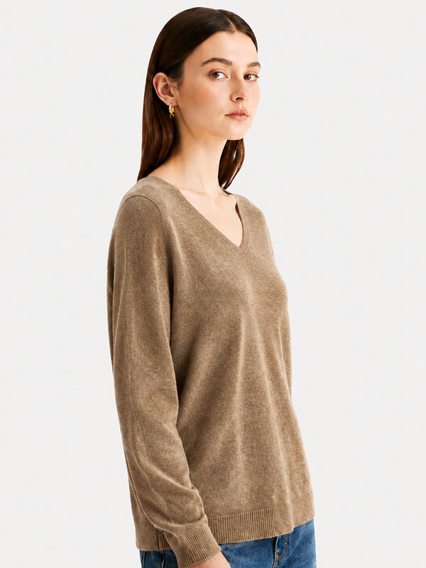 Women’s 100% Wool V Neck Relaxed Fit Long Sleeve Pullover Sweater