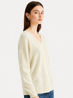 Women’s 100% Wool V Neck Relaxed Fit Long Sleeve Pullover Sweater