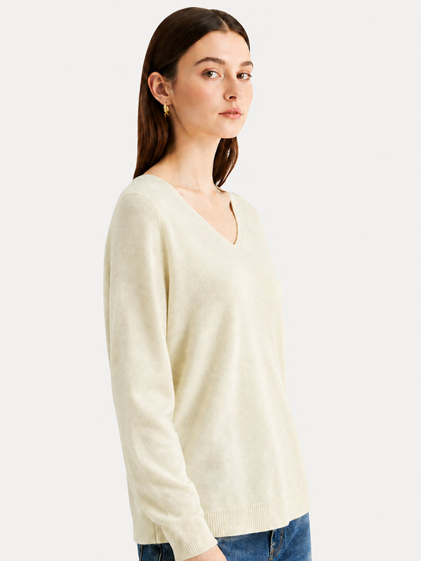 Women’s 100% Wool V Neck Relaxed Fit Long Sleeve Pullover Sweater
