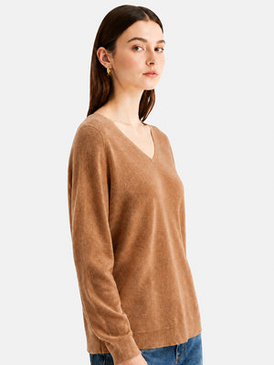 Women’s 100% Wool V Neck Relaxed Fit Long Sleeve Pullover Sweater
