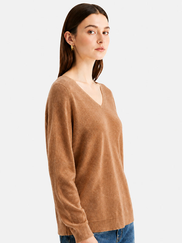 Women’s 100% Wool V Neck Relaxed Fit Long Sleeve Pullover Sweater