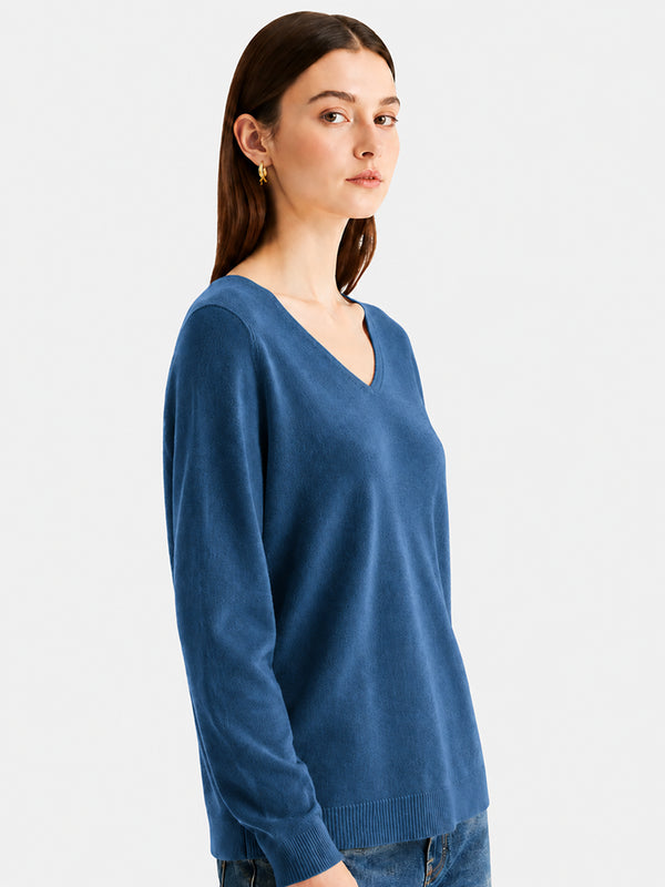 Women’s 100% Wool V Neck Relaxed Fit Long Sleeve Pullover Sweater