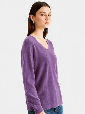 Women’s 100% Wool V Neck Relaxed Fit Long Sleeve Pullover Sweater