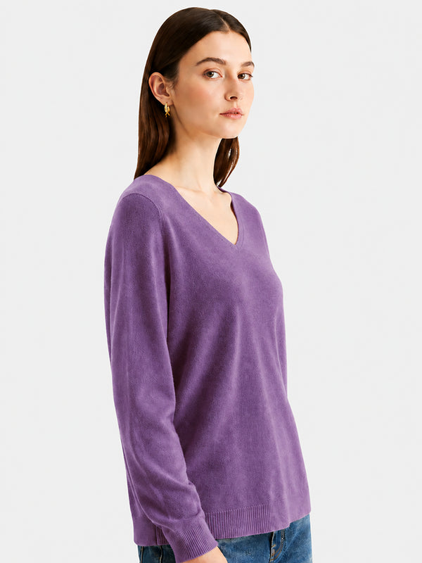 Women’s 100% Wool V Neck Relaxed Fit Long Sleeve Pullover Sweater